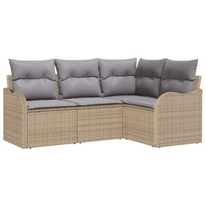 vidaXL Ensemble de canapé de jardin 4 Pièces Beige Poly rotin