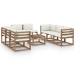 vidaXL Salon de jardin 9 Pièces avec coussins Crème