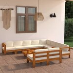 vidaXL Salon de jardin 10 Pièces avec coussins blanc crème bois d'acacia