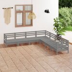 vidaXL Salon de jardin 7 Pièces Bois de pin massif Gris