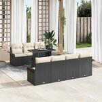 vidaXL Ensemble de canapé de jardin avec coussin 8 Pièces Noir Poly rotin