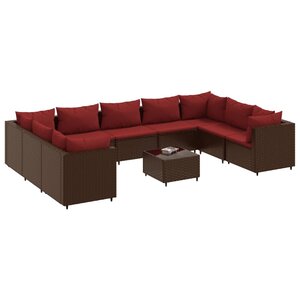 vidaXL Salon de jardin 10 Pièces avec coussins marron résine tressée