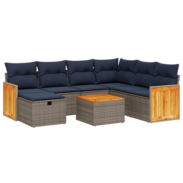 vidaXL Salon de jardin 8 Pièces avec coussins gris résine tressée