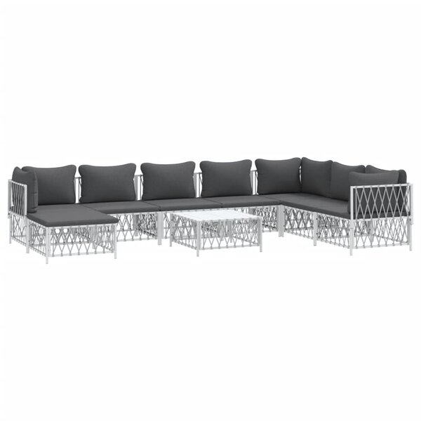Salon de jardin meuble d'extérieur ensemble de mobilier avec coussins 9 pièces blanc acier 02_0018324