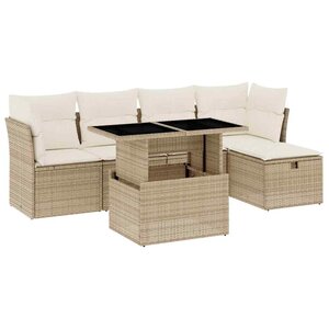 vidaXL Salon de jardin avec coussins 6 Pièces beige résine tressée