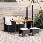 vidaXL Ensemble à manger de jardin 4 Pièces avec coussins noir