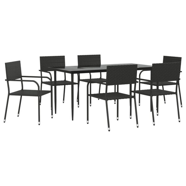 vidaXL Ensemble à manger de jardin 7 Pièces noir résine tressée et acier