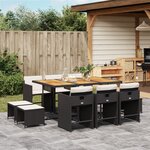 vidaXL Ensemble à manger de jardin 11 Pièces coussins noir résine tressée