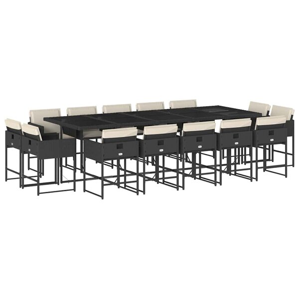 vidaXL Ensemble à manger de jardin 15 Pièces coussins noir résine tressée