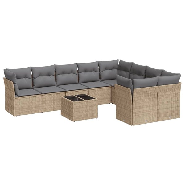 vidaXL Salon de jardin avec coussins 10 Pièces beige résine tressée