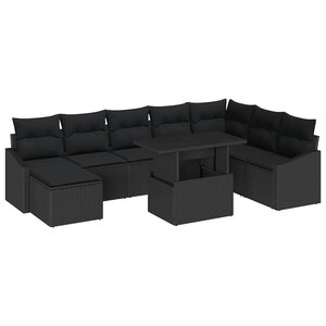 vidaXL Ensemble de canapé de jardin avec coussin 9 Pièces Noir