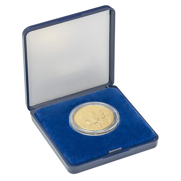 Écrin monnaie avec plateau velours bleu pour pièces de 18 à 50 mm. Diamètre intérieur - 36 mm