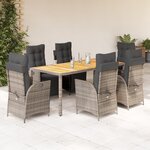 vidaXL Ensemble à manger de jardin et coussins 7 Pièces gris rotin