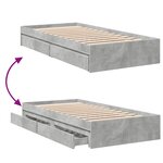 vidaXL Cadre de lit avec tiroirs sans matelas gris béton 75x190 cm
