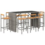 vidaXL Ensemble de bar jardin 9 Pièces gris poly rotin/bois massif acacia