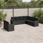 vidaXL Salon de jardin 9 Pièces avec coussins noir résine tressée