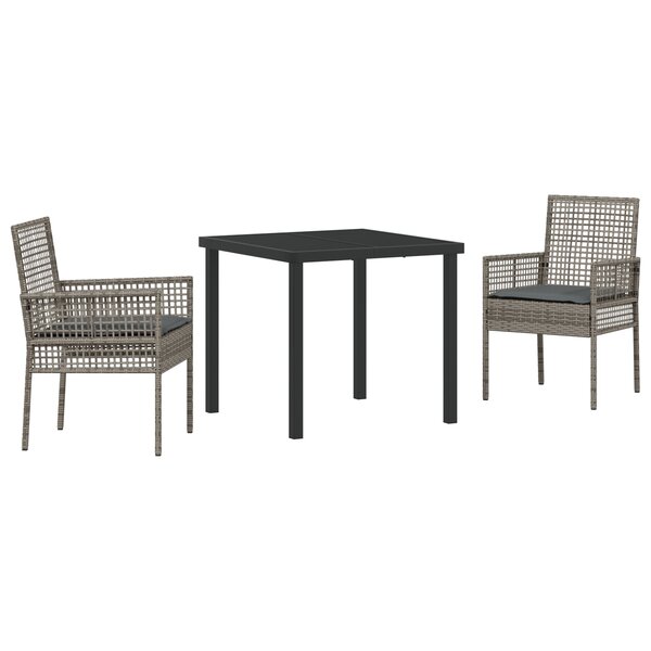vidaXL Ensemble de Salle à Manger de Jardin 3 Pièces avec Coussins Gris Poly Rattan