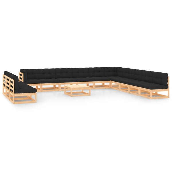 vidaXL Salon de jardin 14 Pièces avec coussins anthracite Pin massif