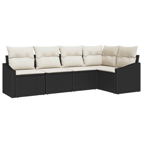 vidaXL Ensemble de Salle à Manger de Jardin 5 Pièces avec Coussins en Rattan Noir