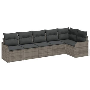 vidaXL Ensemble de canapé de jardin avec coussin 6 Pièces Gris Poly rotin