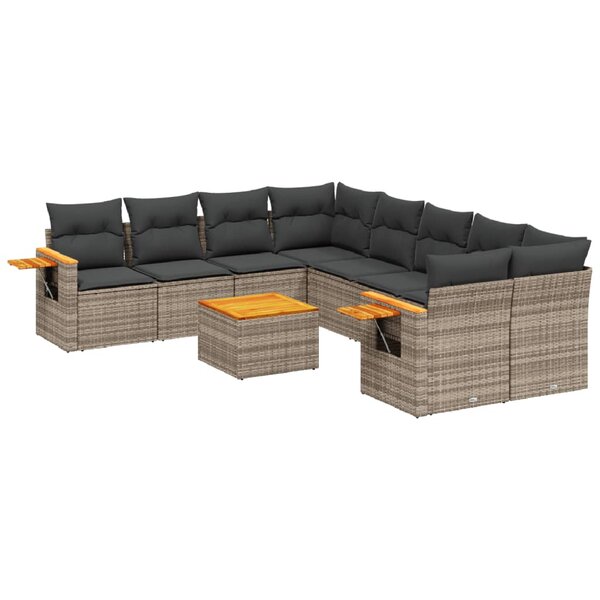 vidaXL Salon de jardin 9 Pièces avec coussins gris résine tressée