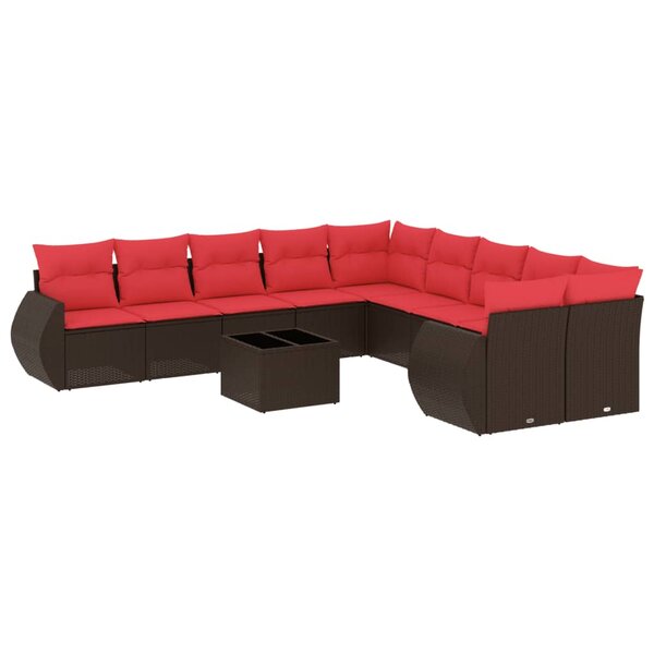 vidaXL Salon de jardin et coussins 11 Pièces marron résine tressée