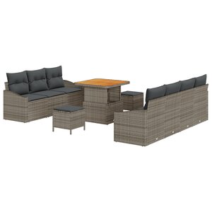 Set de canapé de jardin 10 pièces avec coussins Gris Poly Rotin Acacia