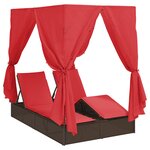 vidaXL Chaise Longue Double Marron Large Rattan et Polyester