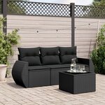 vidaXL Salon de jardin 4 Pièces avec coussins noir résine tressée