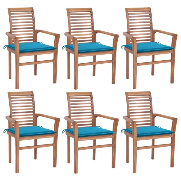 vidaXL Chaises à dîner 6 Pièces avec coussins bleu Bois de teck solide