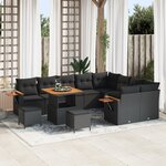 Ensemble de canapé de jardin 12 pièces vidaXL avec coussins Noir Poly Rattan Acacia