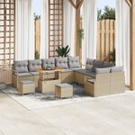 Ensemble de canapé de jardin 13 pièces avec coussins Beige Poly Rattan Acacia