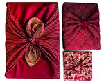 Emballage Réutilisable Furoshiki Pack Famille 3Pièces Coton Aventureux Rouge Bordeaux