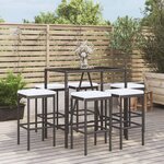 vidaXL Ensemble de bar de jardin 7 Pièces avec coussins noir poly rotin