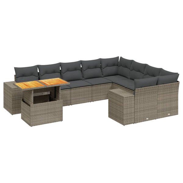 vidaXL Salon de jardin avec coussins 10 Pièces gris résine tressée