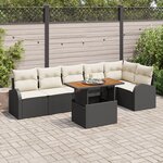 vidaXL Ensemble de salle à manger de jardin 7 pièces avec coussins en noir poly rotin acacia