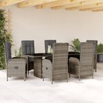 vidaXL Ensemble à manger de jardin et coussins 7 Pièces gris rotin