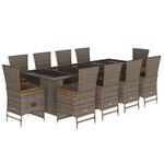 vidaXL Ensemble à manger de jardin 11Pièces avec coussins gris poly rotin