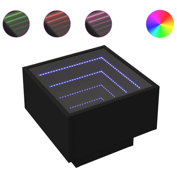 vidaXL Table d'appoint avec LED noir 40x40x30 cm bois d'ingénierie