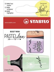 Etui de 3 surligneurs BOSS MINI Pastellove menthe à l'eau + brume de lilas + teint de pêche STABILO