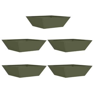vidaXL Set de 5 jardinières en bol pour le jardin  en vert olive  dimensions 50x50x15 cm en acier.