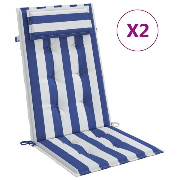 vidaXL Coussins de chaise à dossier haut lot de 2 rayures bleu/blanc