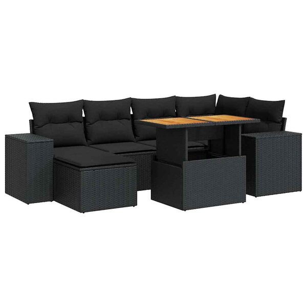 vidaXL Salon de jardin 7 Pièces avec coussins noir résine tressée