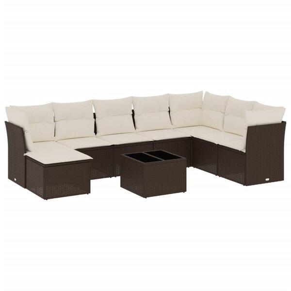 vidaXL Salon de jardin avec coussins 9 Pièces marron résine tressée