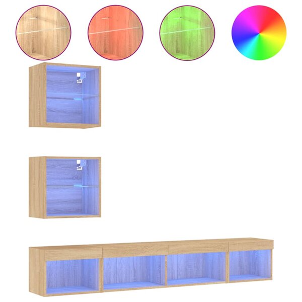 vidaXL Unités murales TV avec LED 5 Pièces chêne sonoma bois d'ingénierie