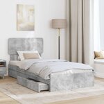 vidaXL Lit de Rangement Gris béton 90 x 190 cm Bois d'ingénierie