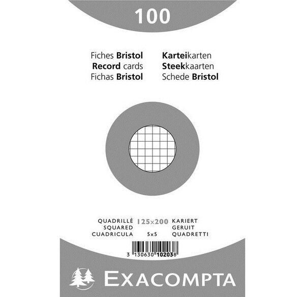 Paquet de 100 Fiches BRISTOL BLANC 125/200 5X5 S/FILM EXACOMPTA