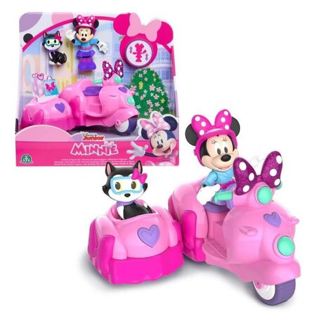 Minnie, Véhicule avec 1 figurine 7,5 cm et 1 accessoire, Modele Scooter avec Side-Car, Jouet pour enfants des 3 ans