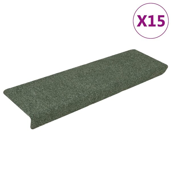 vidaXL Tapis d'escalier autocollants 15 pièces 65 x 21 x 4 cm Vert Bord rectangulaire