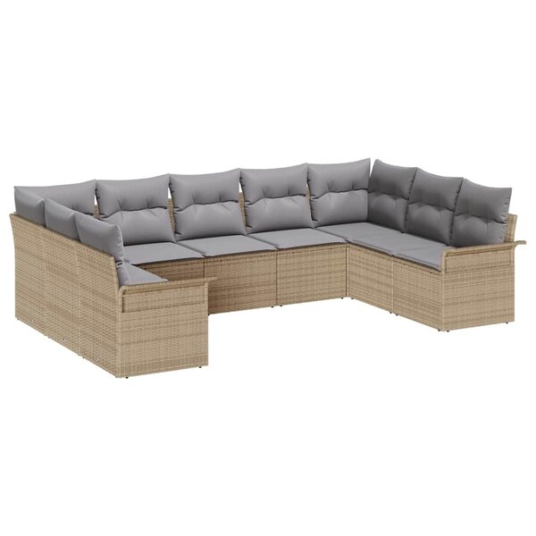 vidaXL Ensemble de canapé de jardin avec coussin 9 Pièces Beige polyrotin